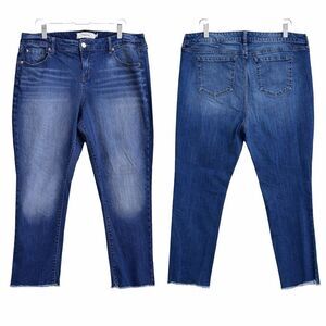 Torrid Blue Skinny Jeans Women 16  Stretch Raw Hem Ankle Mid Rise Denim Flattery